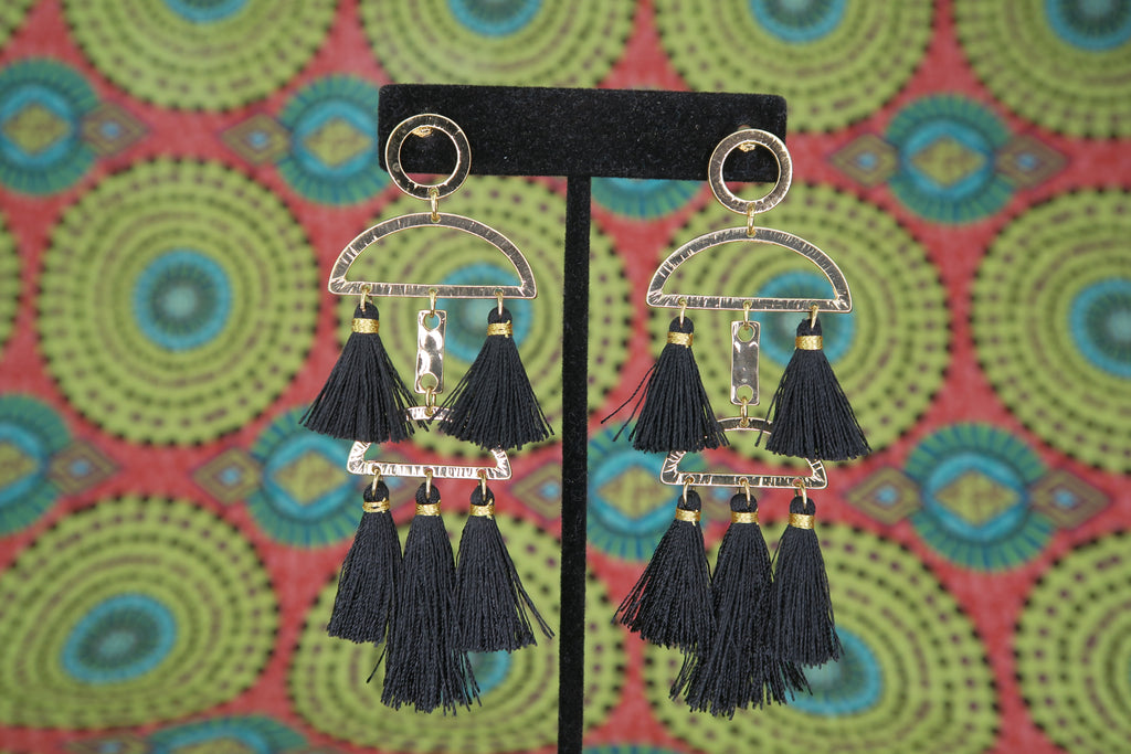 Kalima Tassel Drop Earrings in Black