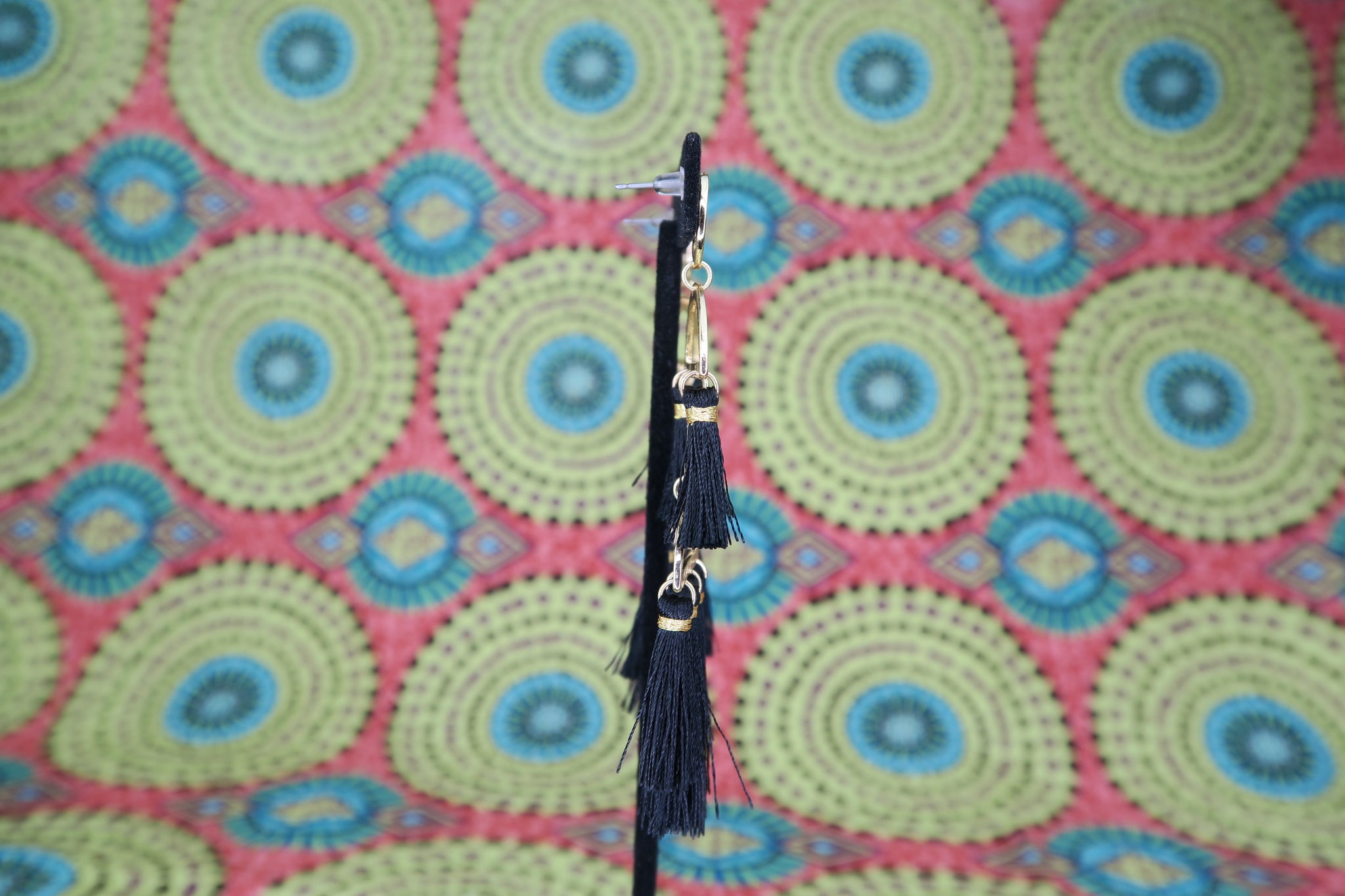 Kalima Tassel Drop Earrings in Black